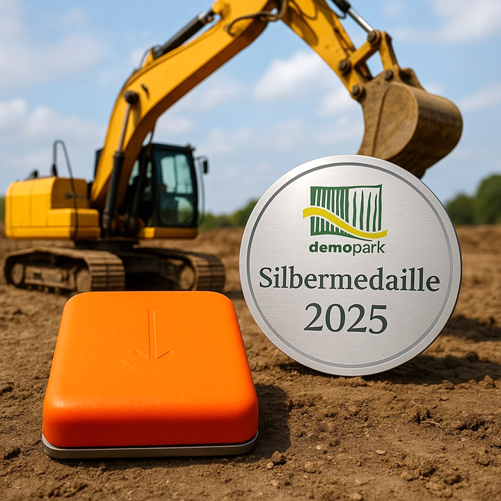 KI-Bild excav Team der excav UG Gewinner demopark 2025 Silbermedaille mit GNSS-Sensor des excav PILOT