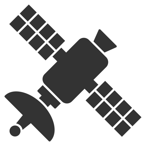 Icon Flaticon Dunkelgrau GNSS-Satellit für GPS-Ortung