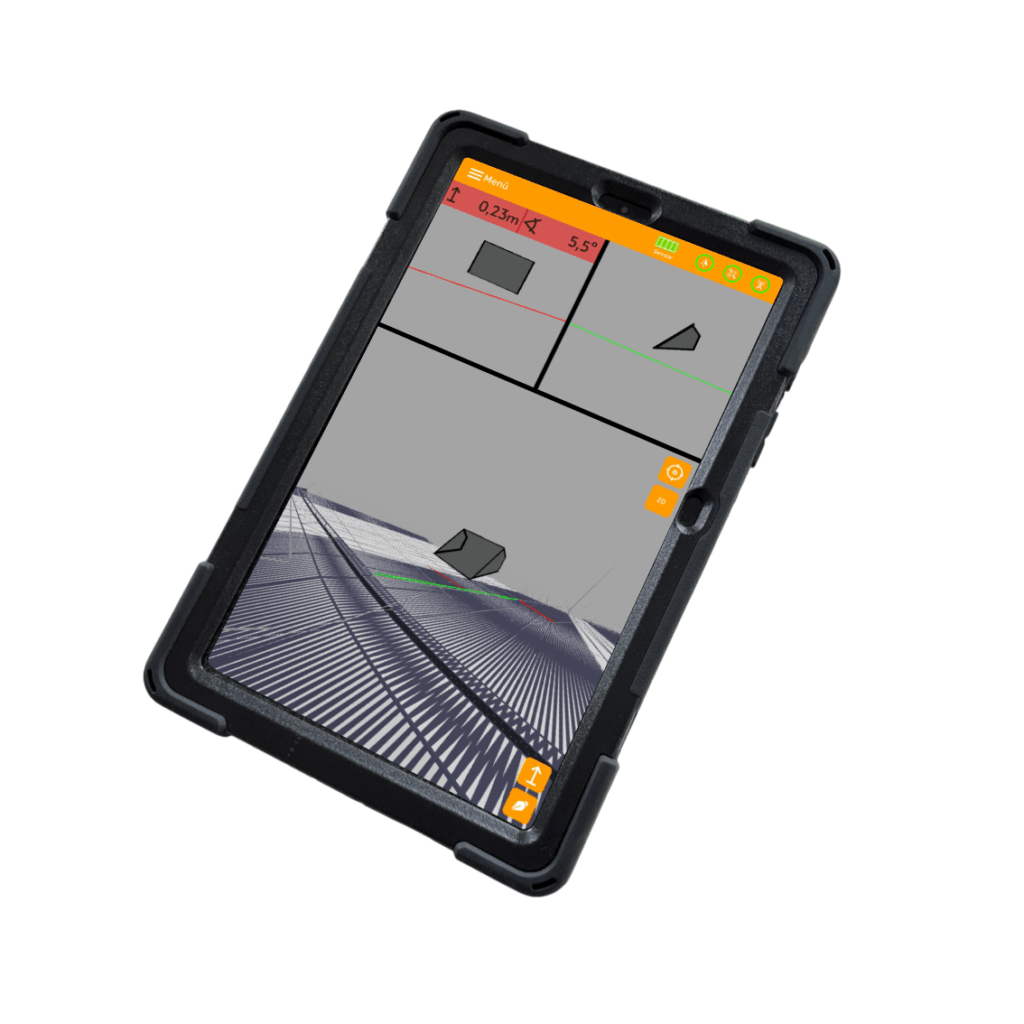 Tablet Ansicht Mobiles GNSS-Assistenzsystem excav PILOT für präzise Erdarbeiten excav UG 3D-Anwendung 2025