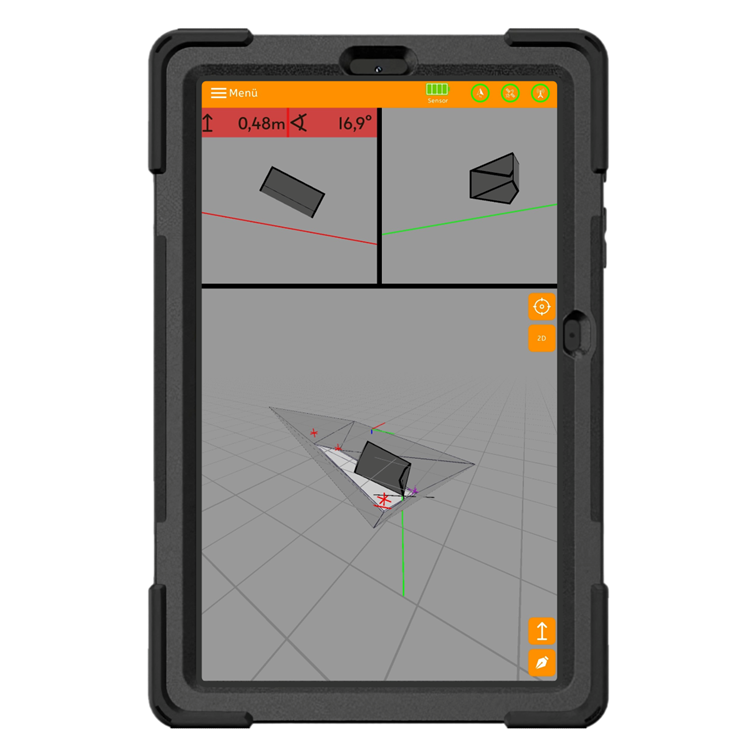 Collage Mobiles GNSS-Assistenzsystem excav PILOT für präzise Erdarbeiten excav UG Tablet 3D-Anwendung 2025
