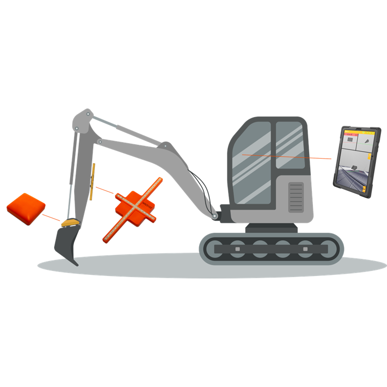 Mockup für Webseite excav PILOT Hardware auf Bagger schematische Darstellung 2025