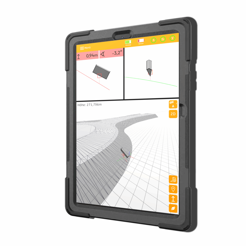 Mockup Tablet Ansicht Mobiles GNSS-Assistenzsystem excav PILOT für präzise Erdarbeiten excav UG 3D-DGM-Anwendung 2025