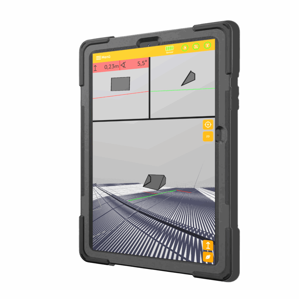 Mockup Samsung Galaxy Tablet Ansicht Mobiles 3D-GNSS-Assistenzsystem excav PILOT für präzise Erdarbeiten im Tiefbau excav UG 3D-DGM-Anwendung 2025