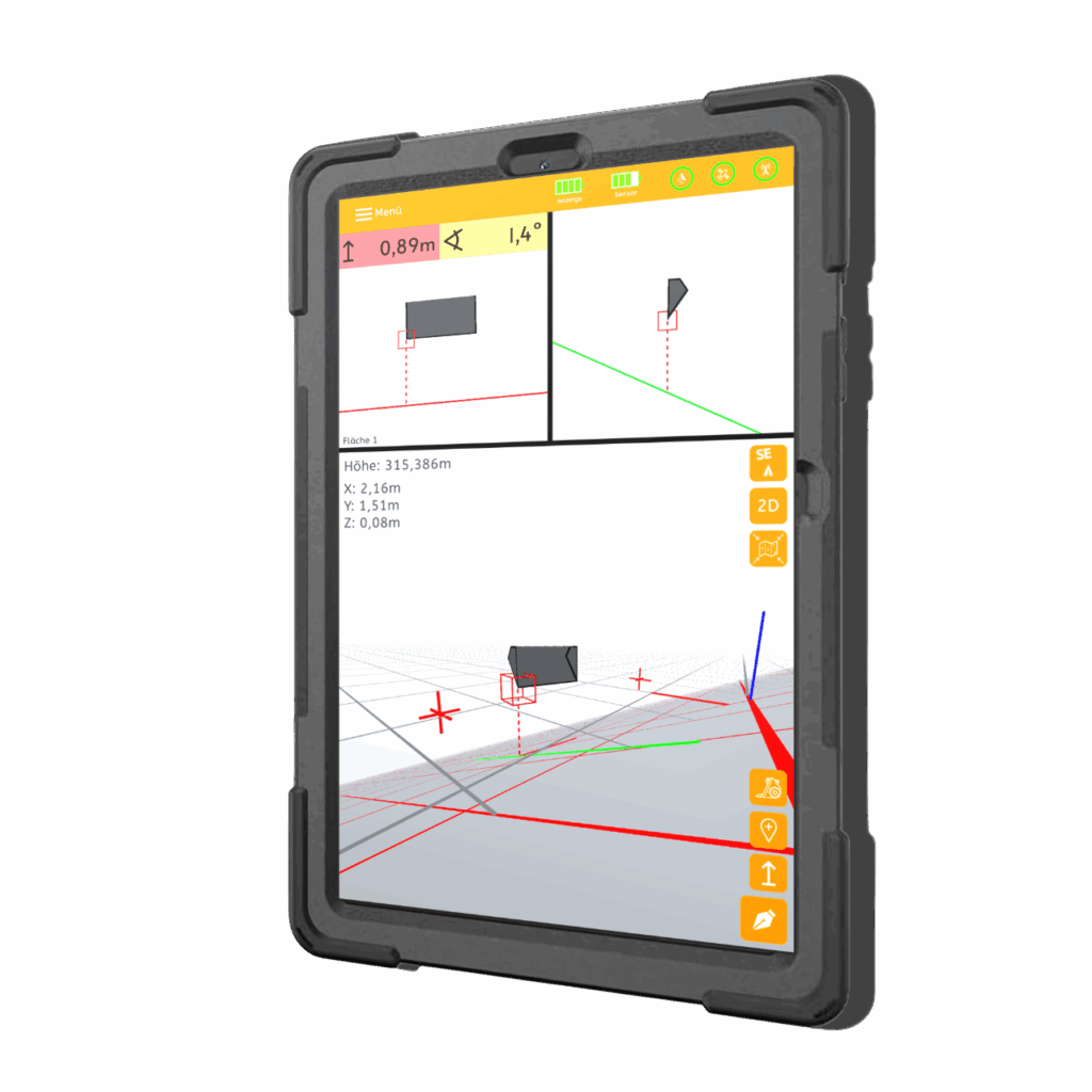 Mockup Samsung Galaxy Tablet Ansicht Mobiles 3D-GNSS-Assistenzsystem excav PILOT für präzise Erdarbeiten im Tiefbau excav GmbH 3D-DGM-Anwendung 2025